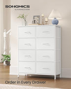 SONGMICS Dresser for Bedroom, Chest of Drawers, Steel, MDF, 8 Non-Woven Fabric Drawers, Storage Organizer Unit, Closet, Entry