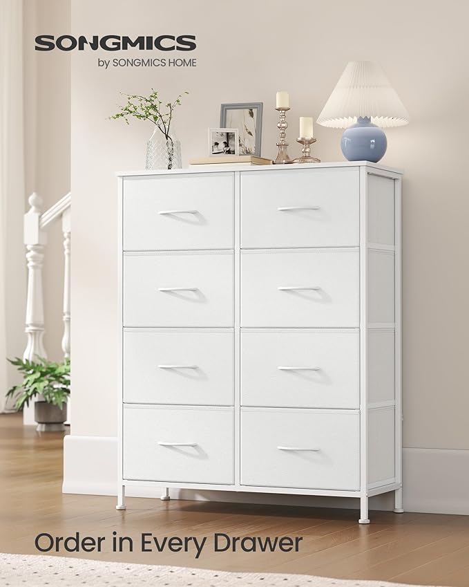 SONGMICS Dresser for Bedroom, Chest of Drawers, Steel, MDF, 8 Non-Woven Fabric Drawers, Storage Organizer Unit, Closet, Entry