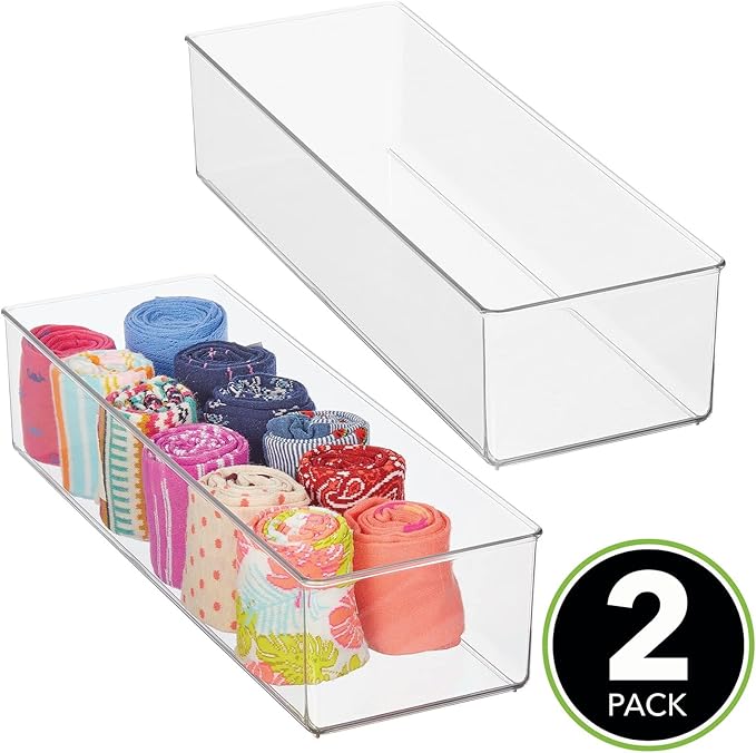 mDesign Plastic Drawer Organizer Box, Long Storage Organizer Bin Container; For Closets, Bedrooms, Use for Leggings, Socks, T