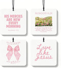 Pink Christian Car Air Freshener 4 Pcs, Coquette Pink Bow Bible Verse Religious Hanging Air Freshener for Cars Closet Drawer 