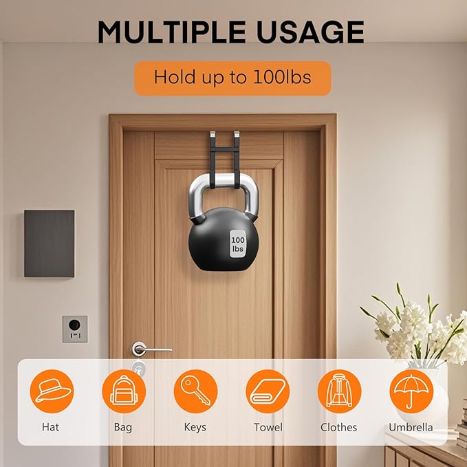FYY Over The Door Hooks - 4 Pack Heavy Duty Dual-Hook Organizer Hanger with Non-Slip Rubber for Towels, Clothes, Hats & Bags 
