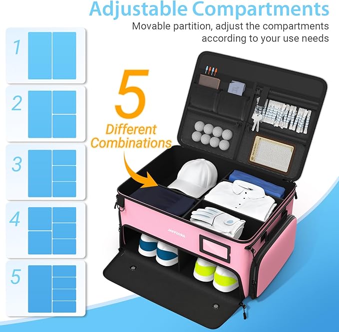 4-Layer Golf Trunk Organizer, Golfer Gifts for Women with Separate Ventilated Compartment for 2 Pairs Shoes, Waterproof Car