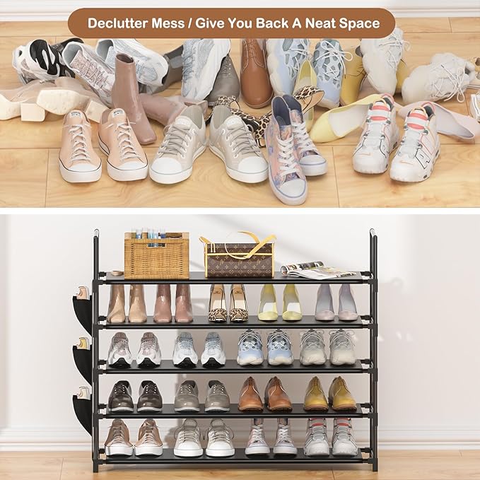OYREL 5 Tier Shoe Organizer Rack for Closet, Entryway, Garage, Door, Space Saving, Shoe Holder Stand/Tower, Large, 20-25 Capa