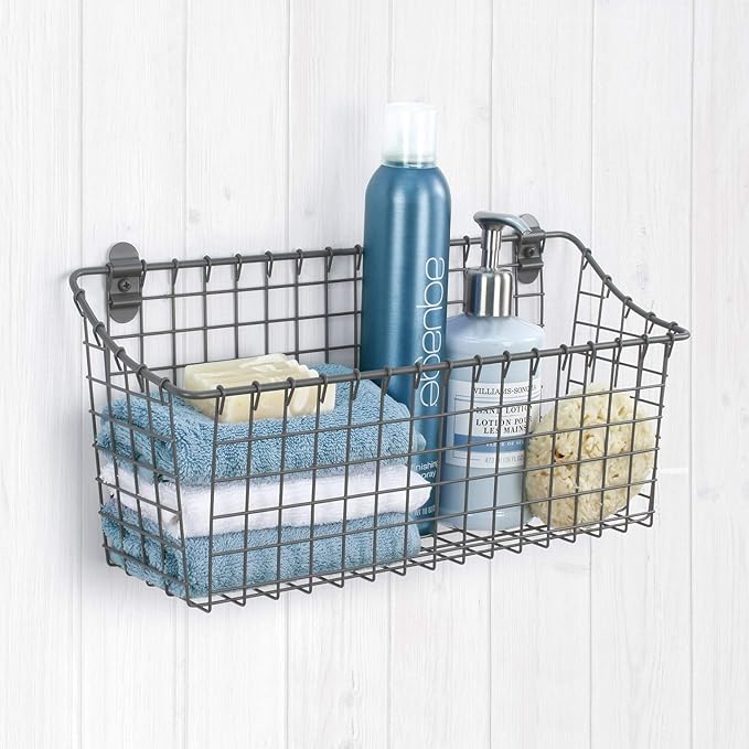 Spectrum Diversified Vintage Wall Mount Storage Basket, X-Large (Pack of 2), Industrial Gray
