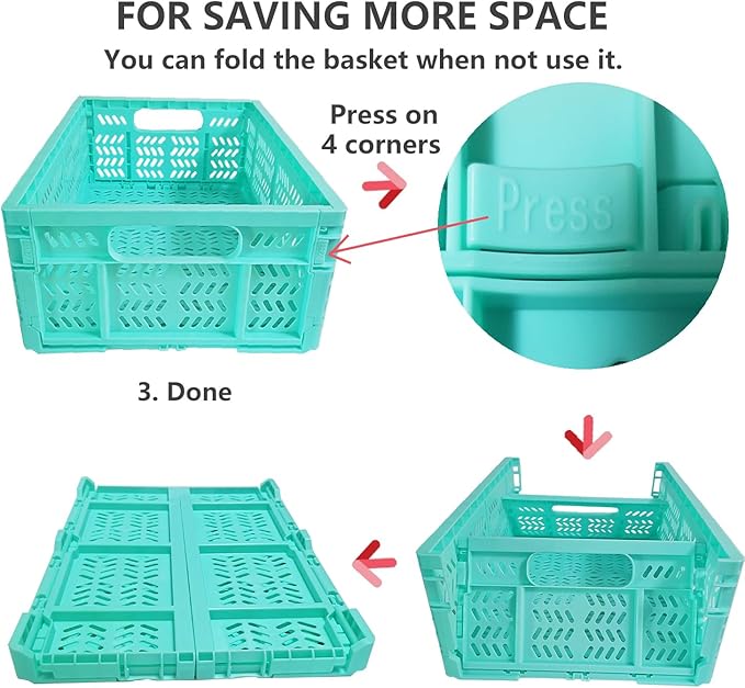 20L Folding Crate, 4Pack Plastic Storage Baskets Organizer for Home and Office,Collapsible Storage Crates for Home Office and