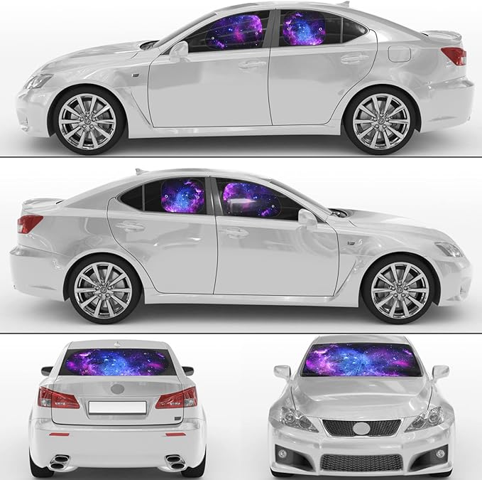 Moukeren 6 Pieces Car Windshield Sunshade Cover Set Car Window Sun Shades UV Rays Sun Visor Protector Auto Windshield Sunshades Cover for Van SUV Truck (Galaxy)