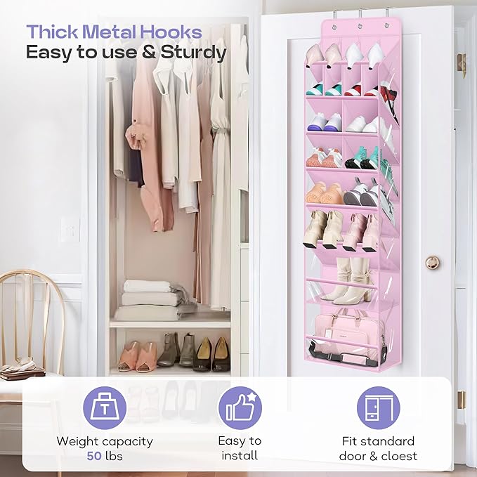 MISSLO Clear Over the Door Shoe Organizer Large Deep Pockets Hanging Shoe Rack for Closet Fit 20 Pairs Shoe Holder for Sneake
