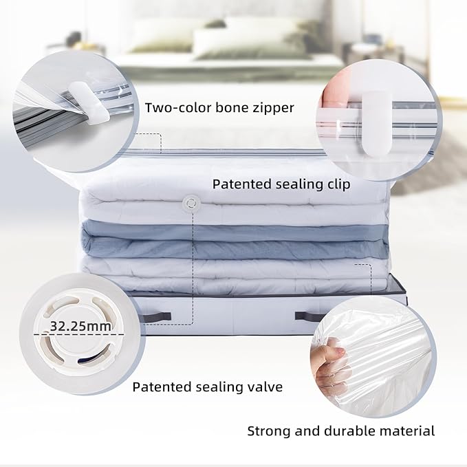 TAILI Under Bed Jumbo Vacuum Seal Storage Bags for Comforters and Blankets, Large Capacity White Foldable Box Save 80% Space,
