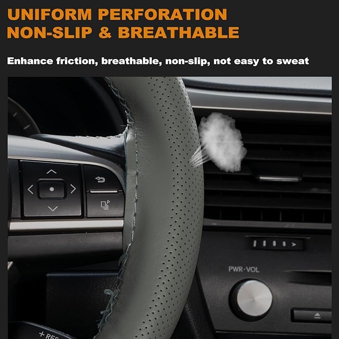 AUTOXBERT 38cm/15 Inch Genuine Leather DIY Steering Wheel Cover Soft Hand Sewing On Wrap Cover with Needles Thread fit for VW