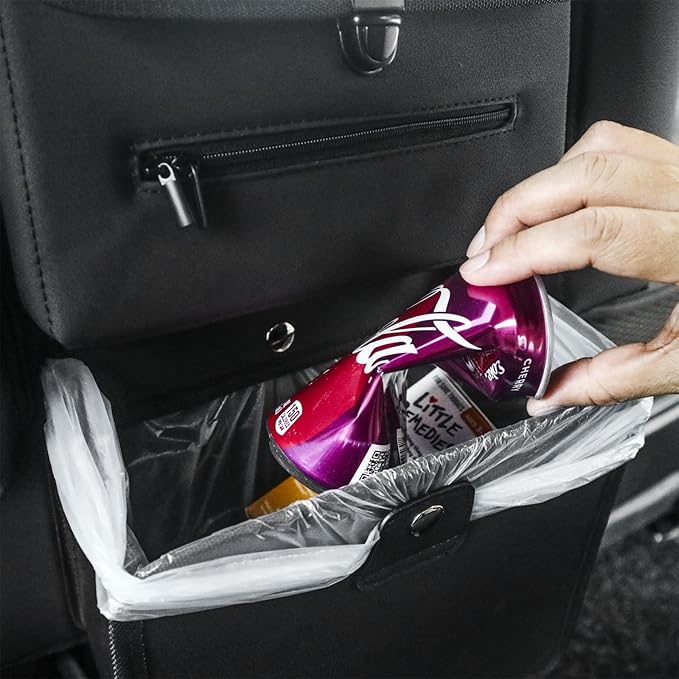 Car Accessories, Trash Bag Garbage Can, Recycle Bin for Rubbish Waster Litter, Organizer Storage Container Between Front Seats, Holder of Handbag Purse Umbrella Tissue, Pet Barrier, Black