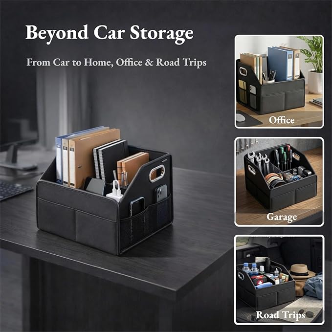 Car Storage Organizer - Compact PU Leather Bin for Trunk, Front Seat, Back Seat & Car Floor