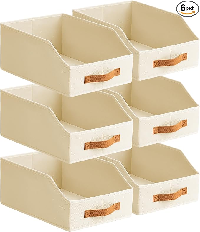 Homsorout Fabric Storage Bins for Organizing - 6 Pack Large Trapezoid Collapsible Storage Bins with Front Handle, Closet Orga