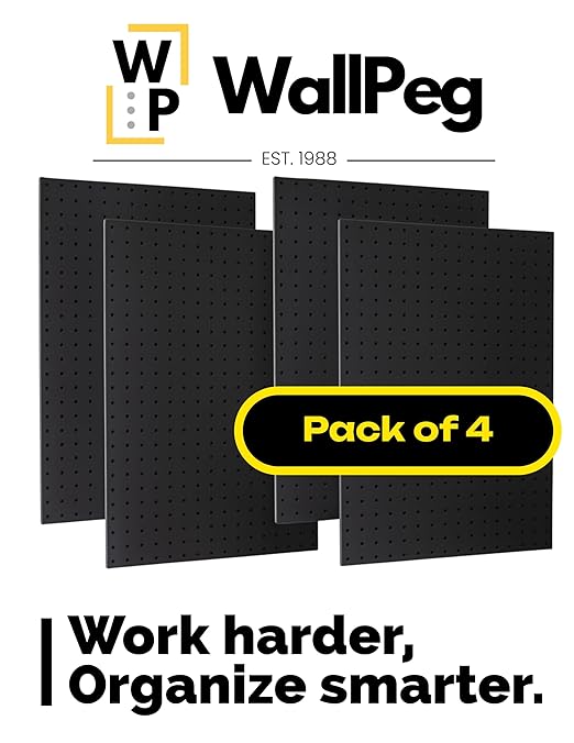 WallPeg Pegboard Kit - 4 Each 24"x16" Peg Board Panels - Made in USA - Mounted Size is 64" x 24" Pegboards Wall Organizer for
