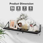 Floating Shelves for Wall, 36W x 8D Wide Bookshelf with Brackets Set of 3, Wood Wall Mounted Shelves for Living Room, Kitchen