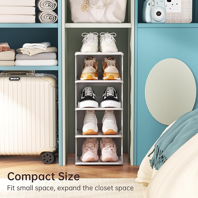 HAIXIN Shoe Rack for Closet - Stackable Shoe Organizer for Closet, Space-Saving Narrow Shoe Rack for Front Door Entrance, Gre