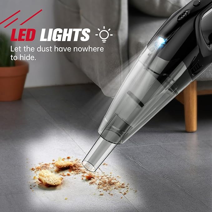 Handheld Vacuum Cordless Rechargeable 3-in-1, Car Vacuum Portable Cordless with USB Charge, Handheld Vacuum with LED Light, H