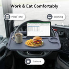 Steering Wheel Tray with Phone Slot & Drink Holder Suitable for Heavy-Duty Trucks/Trucks for Laptop use, Office Work and Meal Dining （Black）