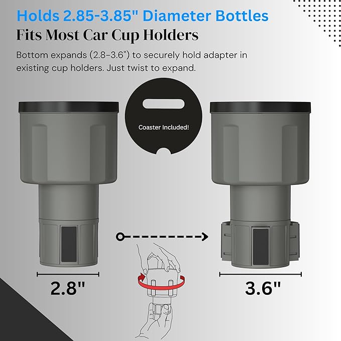 Swigzy Car Cup Holder Expander Adapter for Large Water Bottles - [Patented & Upgraded] - Holds: Hydro-Flask, Yeti, Nalgene, O