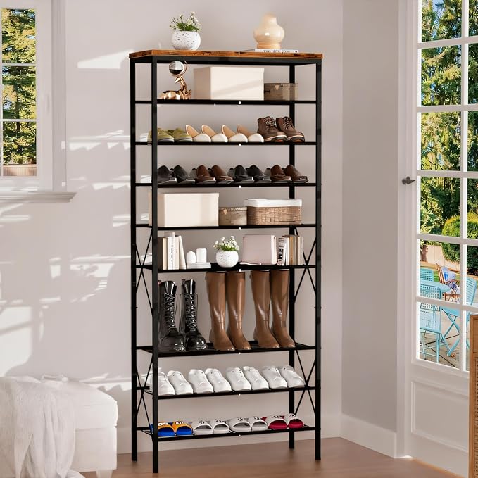 10-Tier Tall Shoe Rack, Large Capacity Shoe Shelf Holds40-45 Pairs, Shoe Shelf for Entryway, Hallway, Living Room, Rustic Bro