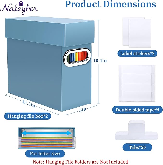 File Organizer Box with Lid & Handle, Thickened Cardboard Hanging File Folder Storage Boxes for Letter Size, Portable Filing 