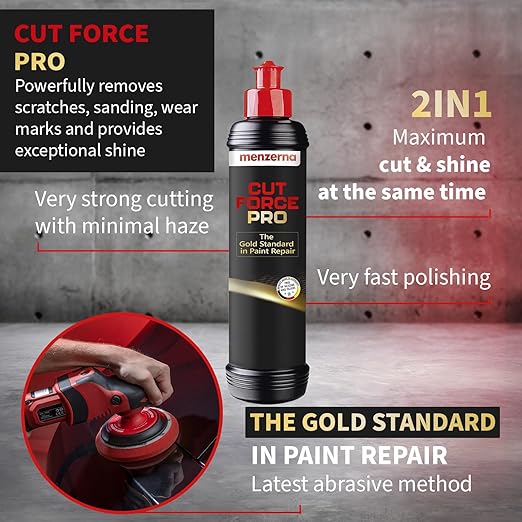 menzerna Cut Force Pro Car Polish 8 oz I Premium Polish with Heavy Cut and high Gloss Finish I Buffing & Polishing Compound for Car Maintenance I for Scratches & Sanding Marks I Car Body Repair