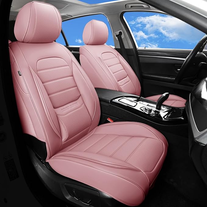 Pink Car Seat Covers Full Set, Universal Faux Leather Seat Covers for Cars 5 Seats, Waterproof Leather Car Seat Covers, Comfo