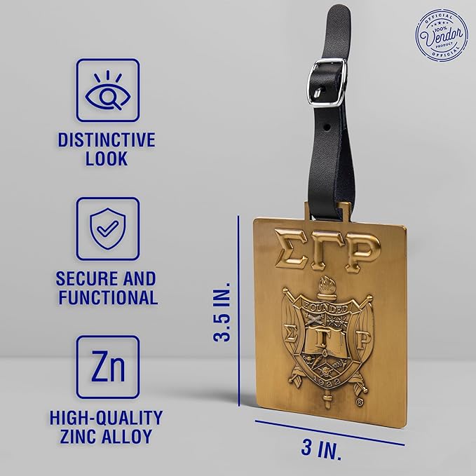 Sigma Gamma Rho Sorority Paraphernalia - Official Vendor - Luggage Tags - Set of 2 - Greek Letters and Shield