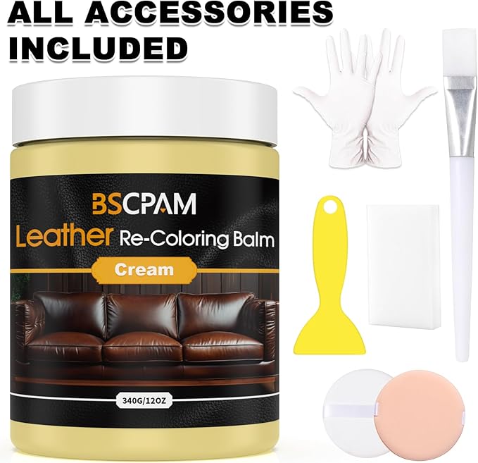 Cream White Leather Recoloring Balm, 12oz Leather Color Restorer for Couches, Leather Repair Kit for Furniture, Leather Dye f
