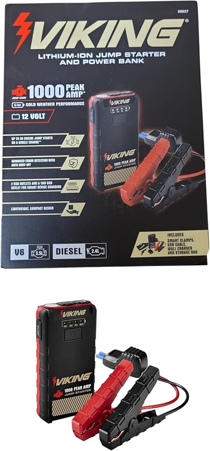 1000 Peak amp Lithium-ion Jump Starter and Power Bank Compatible with Viking