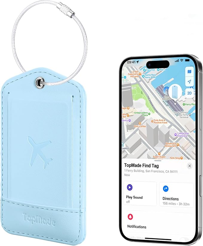TopMade Smart Luggage Tag with Find My, Premium Leather Luggage Tags for Suitcase, Travel Bags, Backpacks, Anti-Lost Suitcase