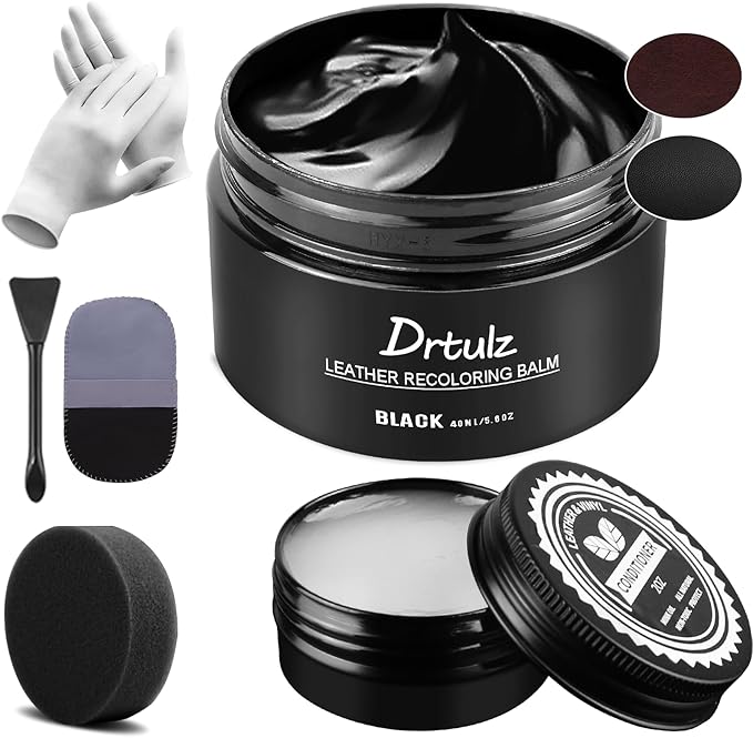 Black Leather Recoloring Balm, Leather Color Restorer Conditioner, Leather Repair Kits for Vinyl Furniture, Sofa, Car Seats, 