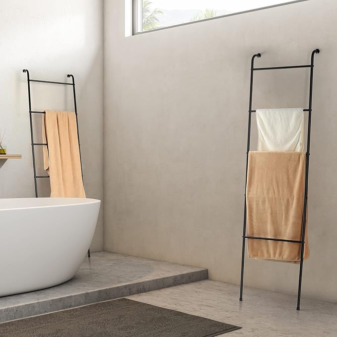 Metal Blanket Ladder Set of 2 Black Blanket Ladders for The Living Room Towel Ladder Rack Holder for Bathroom Bedroom (Black)
