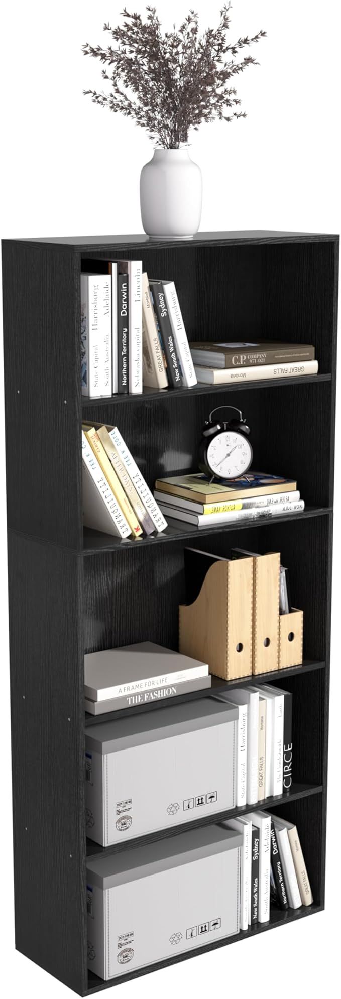 5 Tier book shelf,5 Cube Storage Organizer,5 Tier Cube Low Bookcase Freestanding Storage Display Organizer, 54 Inch Versatile