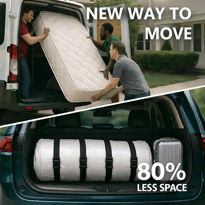 Mattress Vacuum Bag for Moving and Storage – Heavy Duty Compression Bag with Straps, Vacuum Bag for Memory Foam Mattress (Kin