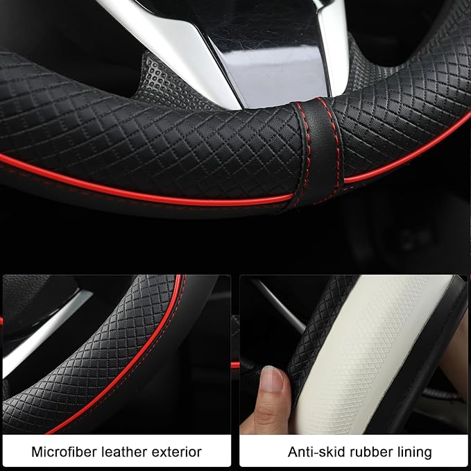 West Llama Microfiber Leather Car Steering Wheel Cover for Chevy Silverado,Tahoe,Equinox,Traverse,Trailblazer,Colorado (Black
