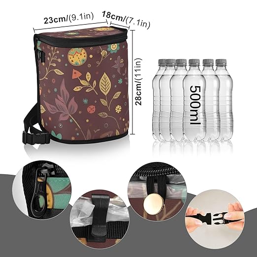 Linqin Autumn Floral Car Trash Can with Lid, Leak Proof, Waterproof, 670 Cubic Inches, 9.1 x 7.1 x 11 inches, Multipurpose Trash Bin for Car, SUV, Truck