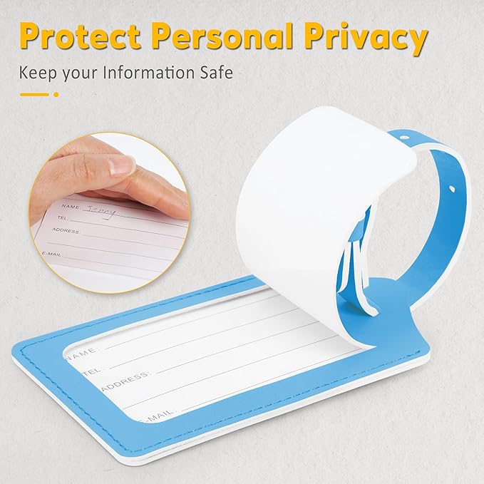Travelambo Luggage Tags for Suitcases PU Leather Travel Tags Bag Tags Privacy Protection Travel Essentials