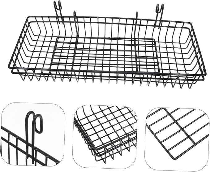 IMIKEYA 2Pcs Wall Mount Wire Basket Black Metal Hanging Organizer with Hooks for Efficient Storage Display Home Office Kitche