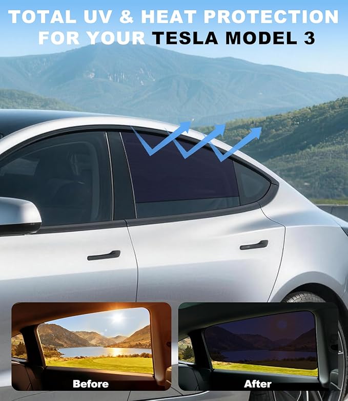 XCBYT Car Window Shades for Tesla Model 3 Highland 2024-2026 | Static Cling Rear Side Sun Shade, UV & Heat Blocking, Privacy Protection, Easy On & Off