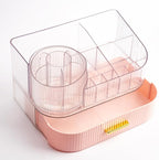 360° Rotating Makeup Organizer with Drawer, Clear Acrylic Cosmetic Storage Display, Stackable Beauty Counter (Pink, Large (Tr