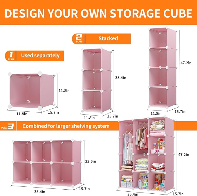 VIPZONE Baby Dresser, Kids Closet Organizers, Portable Kids Wardrobe for Closet, Bedroom, Nursery, Cubby, Cabinet, Clothes, D