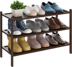 BMOSU 3-Tier Bamboo Shoe Rack Premium Stackable Shoe Shelf Storage Organizer for Hallway Closet Living Room Entryway Organize