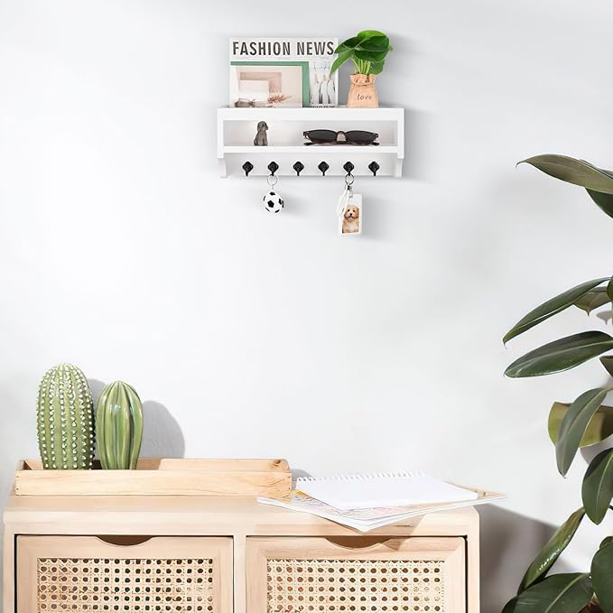 Nekon Key Holder Wall Mount, 12.8" W x 5.6" H x 3.7" D Wall Mounted Key and Mail Organizer with 6 Key Hooks, Key Racks for Ho