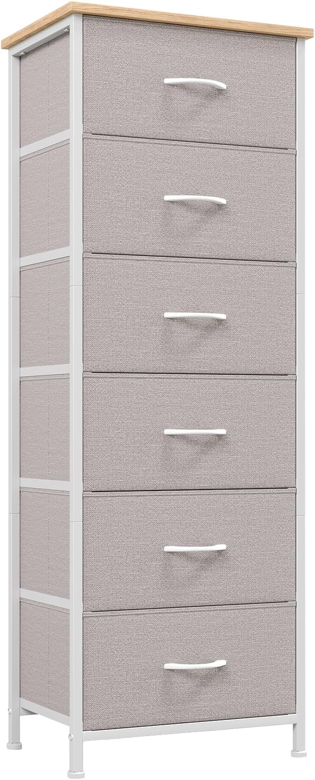 Somdot Tall Dresser for Bedroom with 6 Drawers, Storage Organizer Chest of Drawers with Removable Fabric Bins for Closet Beds