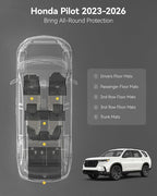 3W Floor Mats and Cargo Liner Fit for Honda Pilot 2023 2024 2025 2026, Custom Fit All Weather Honda Pilot Accessories Odorless Anti-Slip TPE Full Set Mats Black