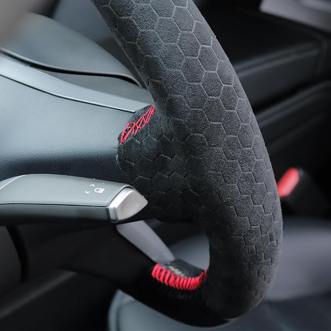 MEWANT Hand Stitched Steering Wheel Cover for Tesla Model 3 2017-2023 / Model Y 2020-2023 for Tesla Model 3/Y Accessories(3D Style)