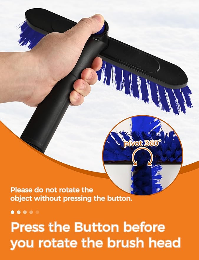 34" Extendable Ice Scrapers for Car Windshield 2-in-1 Snow Brush for Car Snow Scraper for Car Snow Scraper and Drush with Ergonomic Foam Grip for Cars, Trucks, SUVs with 360° Pivoting Brush Head Blue
