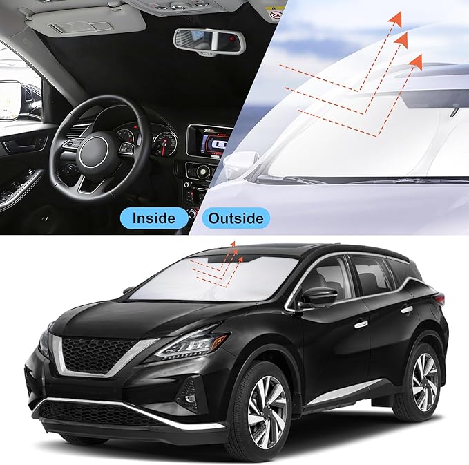 Front Windshield Sun Shade Foldable Car Front Window Sun Shade Windshield Shade Custom Fit for 2015-2024 Nissan Murano Block UV Rays Heat Keep Car Cooler