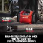 CRAFTSMAN Dual Power Tire Inflator Portable Air Compressor, 12V DC Car Plug & 120V AC Home Use, Up to 150 PSI with Digital Gauge & Auto Shut-Off, LED Light, Air Pump for Cars, Bikes & Inflatables
