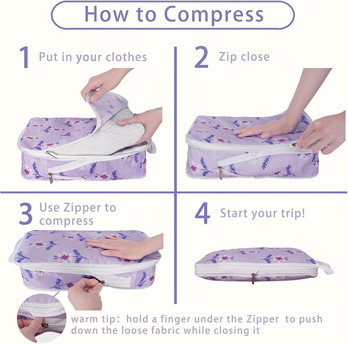 6 Pcs Compression Packing Cubes, Packing Cubes for Travel, Waterproof Luggage Organizer Bags Set, Cute Packaging Cubes for Wo